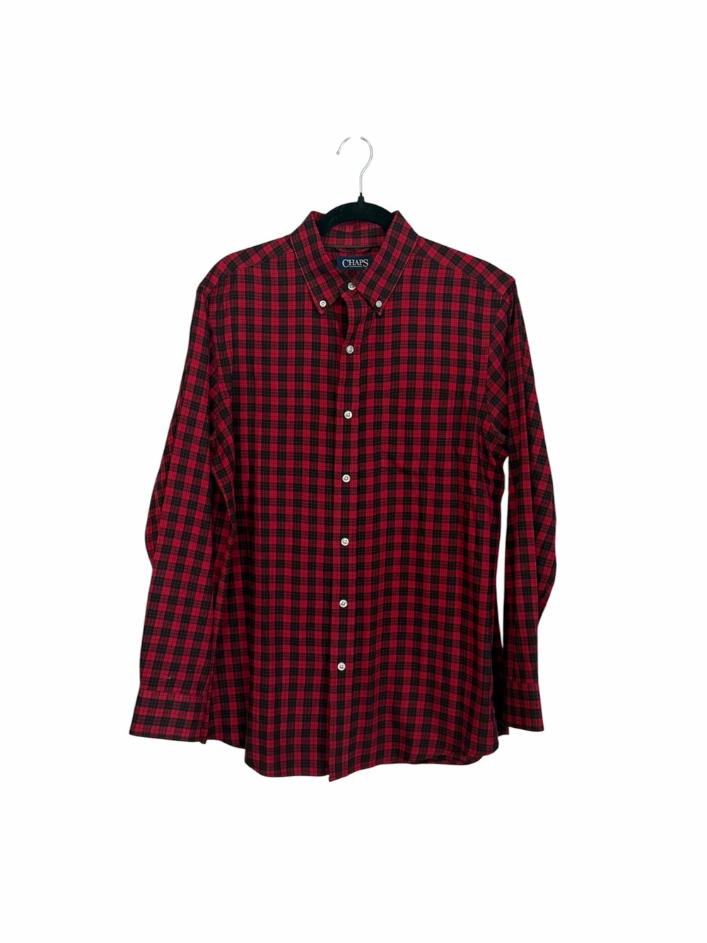 Chaps Men’s Long Sleeve Red and Black Plaid Button-Down Shirt Sz M GUC